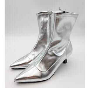Abound Erinn Pointed Toe Heel Boots Women's Silver Metallic Size US6.5M EU37